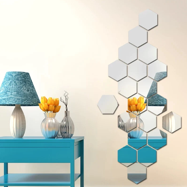 Acrylic Hexagon wall decor Mirror (SILVER)